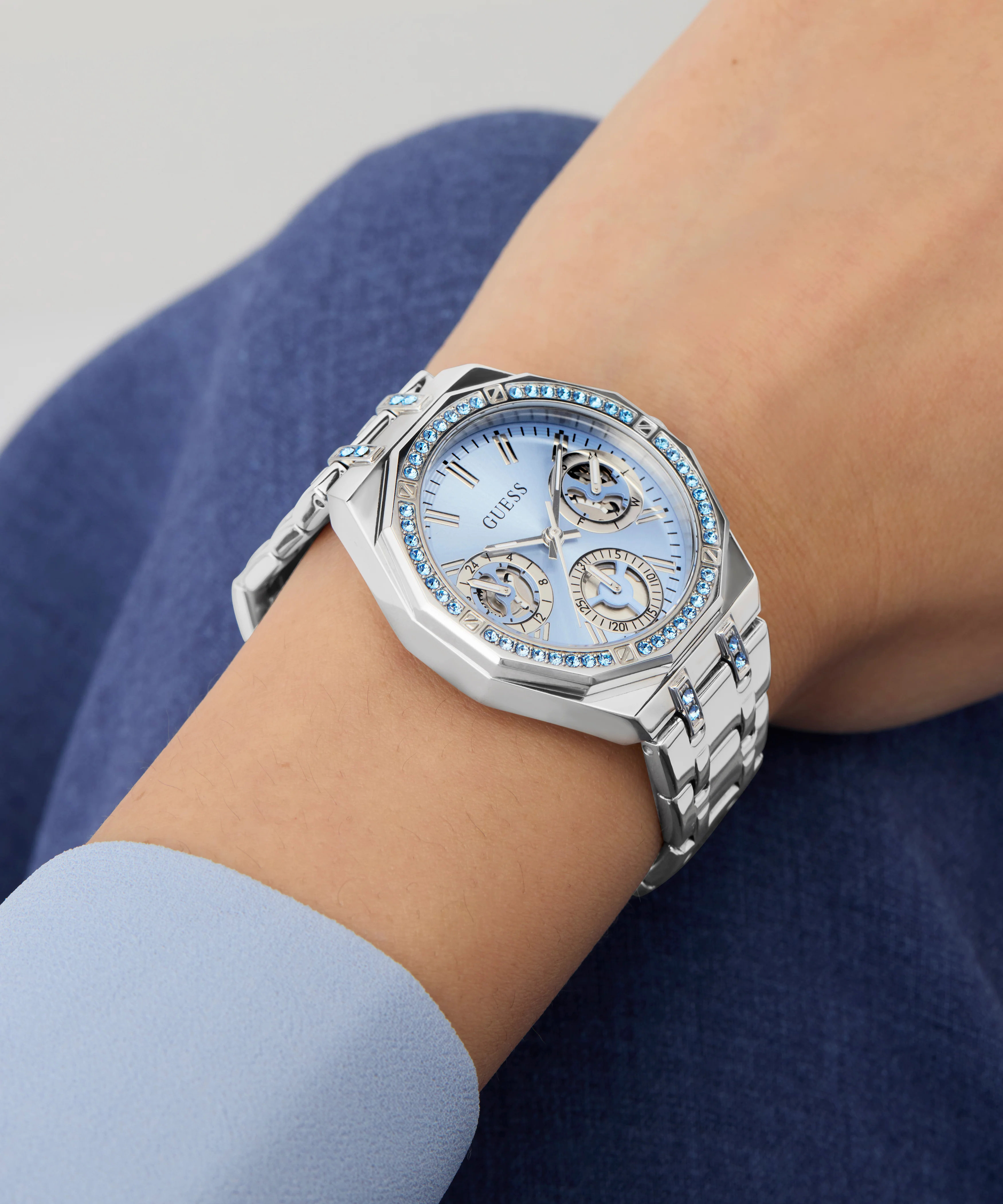 GUESS Ladies Silver Tone Multi-function Watch with Swarovski ReCreated™ crystals - Image 6