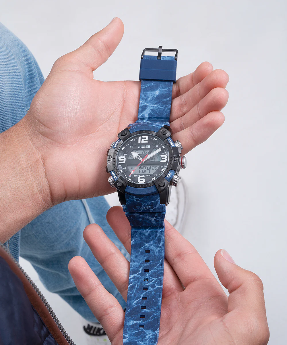 GUESS Mens Blue Black Digital Watch - Image 4